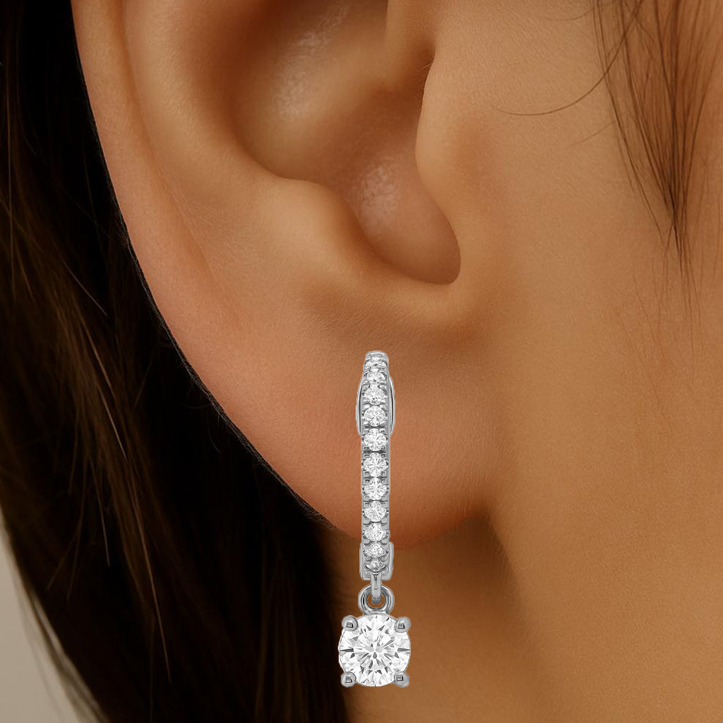 .33ct G SI 14K White Gold Diamond Hoop Huggie Dangle Earrings
