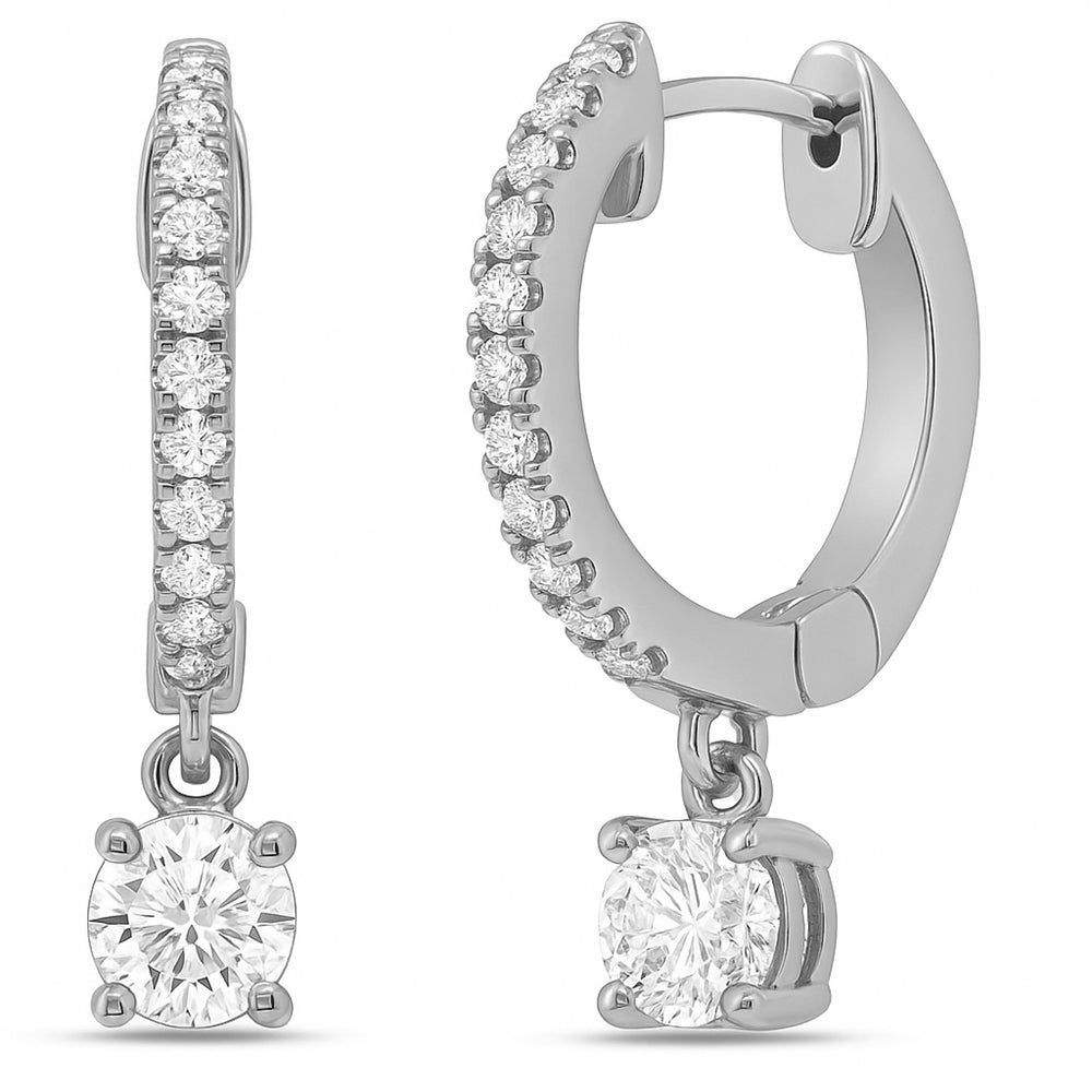 .33ct G SI 14K White Gold Diamond Hoop Huggie Dangle Earrings