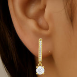 .49ct G SI 14K Yellow Gold Diamond Hoop Huggie Dangle Earrings