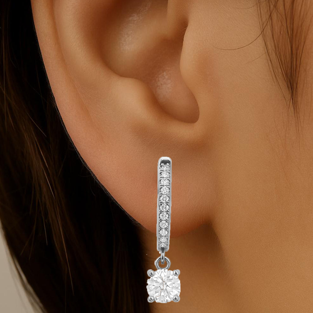 .47ct G SI 14K White Gold Diamond Hoop Huggie Dangle Earrings