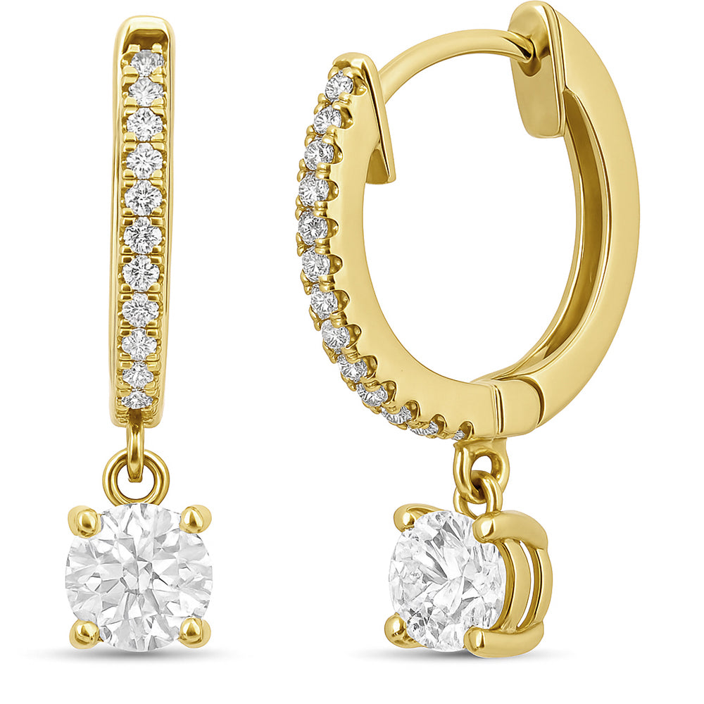 .55ct G SI 14K Yellow Gold Diamond Hoop Huggie Dangle Earrings