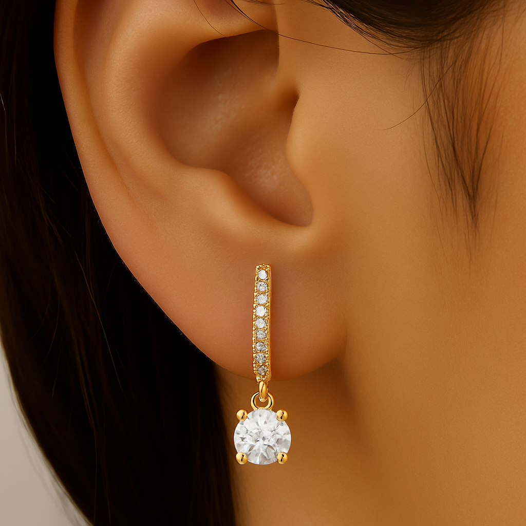 .55ct G SI 14K Yellow Gold Diamond Hoop Huggie Dangle Earrings