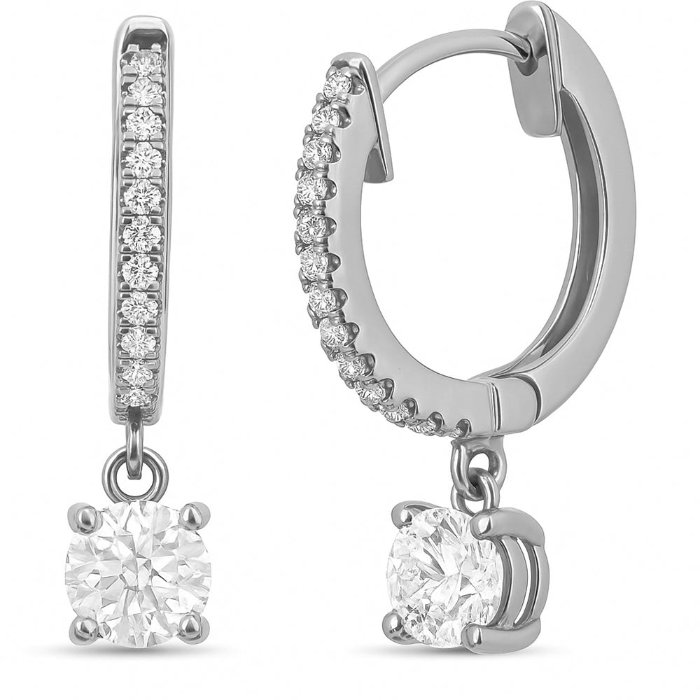 .56ct G SI 14K White Gold Diamond Hoop Huggie Dangle Earrings