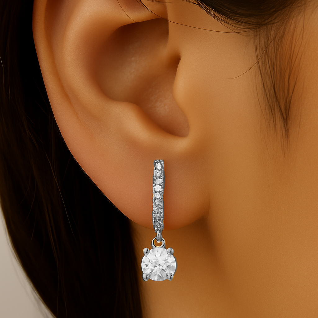 .56ct G SI 14K White Gold Diamond Hoop Huggie Dangle Earrings