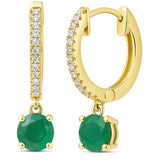 .87ct G SI 14K Yellow Gold Diamond & Emerald Gemstone Hoop Huggie Dangle Earrings