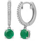 <span style="color:purple">SPECIAL!</span>.93ct G SI 14K White Gold Diamond & Emerald Gemstone Hoop Huggie Dangle Earrings