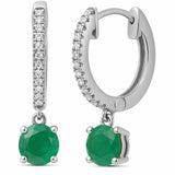 .93ct G SI 14K White Gold Diamond & Emerald Gemstone Hoop Huggie Dangle Earrings