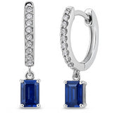 .57ct G SI 14K White Gold Diamond & Blue Sapphire Gemstone Hoop Huggie Dangle Earrings