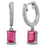 1.54ct G SI 14K White Gold Diamond & Ruby Gemstone Hoop Huggie Dangle Earrings