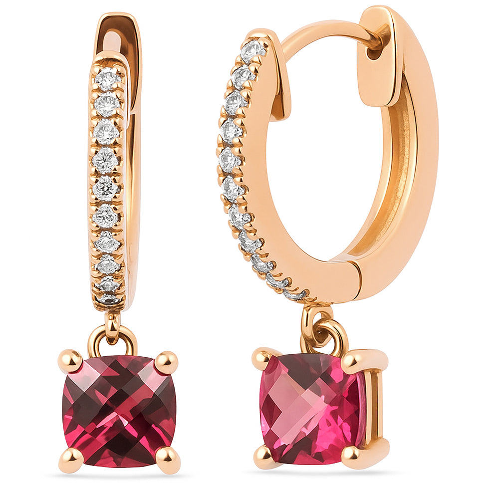 .60ct G SI 14K Rose Gold Diamond & Ruby Gemstone Hoop Huggie Dangle Earrings