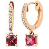 .60ct G SI 14K Rose Gold Diamond & Ruby Gemstone Hoop Huggie Dangle Earrings