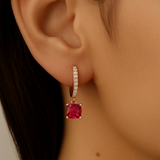 .60ct G SI 14K Rose Gold Diamond & Ruby Gemstone Hoop Huggie Dangle Earrings