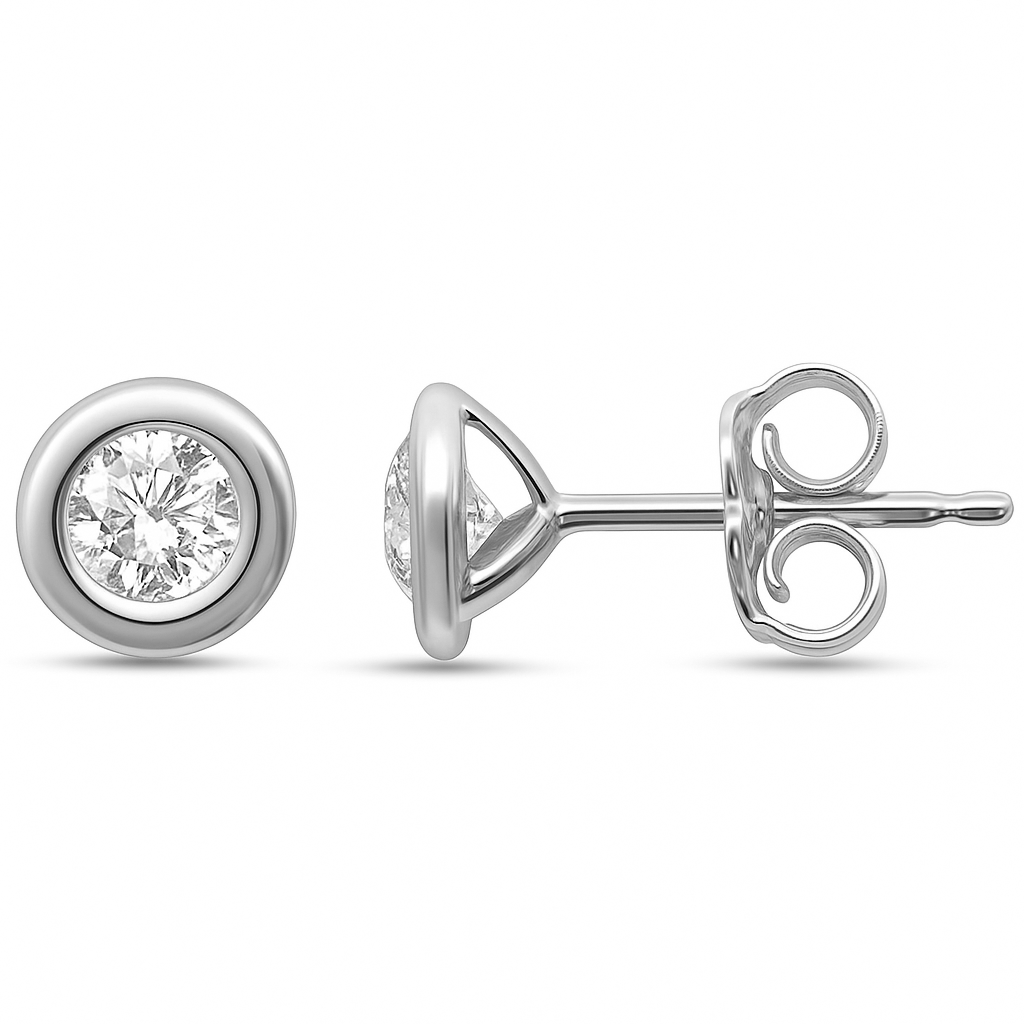 .45ct G SI 14K White Gold Round Diamond Bezel Set Stud Earrings