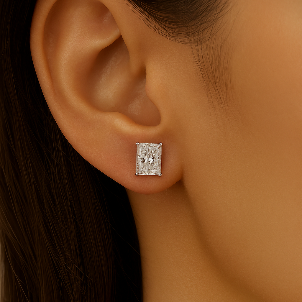 1.42ct G SI 14K White Gold Diamond Radiant Cut Solitaire Stud Earrings