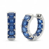 5.04ct G SI 14K White Gold Emerald Cut Blue Sapphire Gemstones Hoop Huggie Earrings