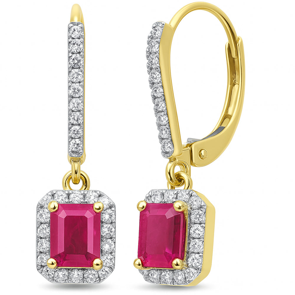 1.15ct G SI 14K Yellow Gold Diamond & Ruby Gemstone Lever Back Earrings