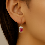 1.15ct G SI 14K Yellow Gold Diamond & Ruby Gemstone Lever Back Earrings