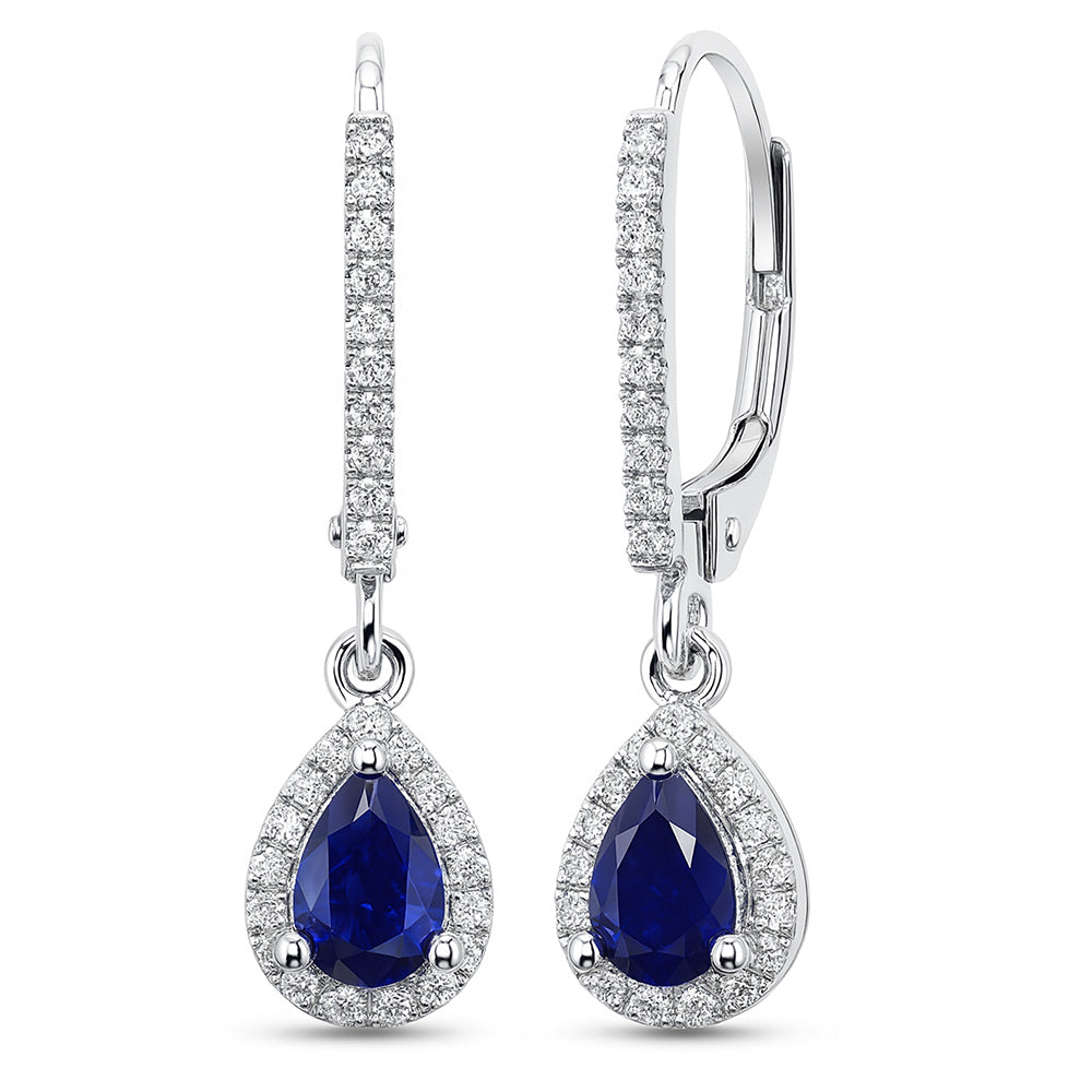 .72ct G SI 14K White Gold Diamond & Blue Sapphire Gemstone Lever Back Earrings