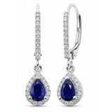 .72ct G SI 14K White Gold Diamond & Blue Sapphire Gemstone Lever Back Earrings