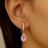 .69ct G SI 14K Yellow Gold Diamond & Pink Sapphire Gemstone Lever Back Earrings