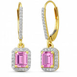 1.04ct G SI 14K Yellow Gold Diamond & Pink Sapphire Gemstone Lever Back Earrings