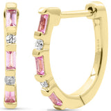 .23ct G SI 14K Yellow Gold Diamond & Pink Sapphire Gemstone Hoop Earrings