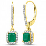 .99ct G SI 14K Yellow Gold Diamond & Emerald Gemstone Lever Back Drop Earrings