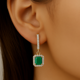 .99ct G SI 14K Yellow Gold Diamond & Emerald Gemstone Lever Back Drop Earrings