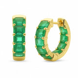 4.50ct G SI 14K Yellow Gold Emerald Cut Emerald Gemstones Hoop Huggie Earrings