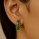 4.50ct G SI 14K Yellow Gold Emerald Cut Emerald Gemstones Hoop Huggie Earrings