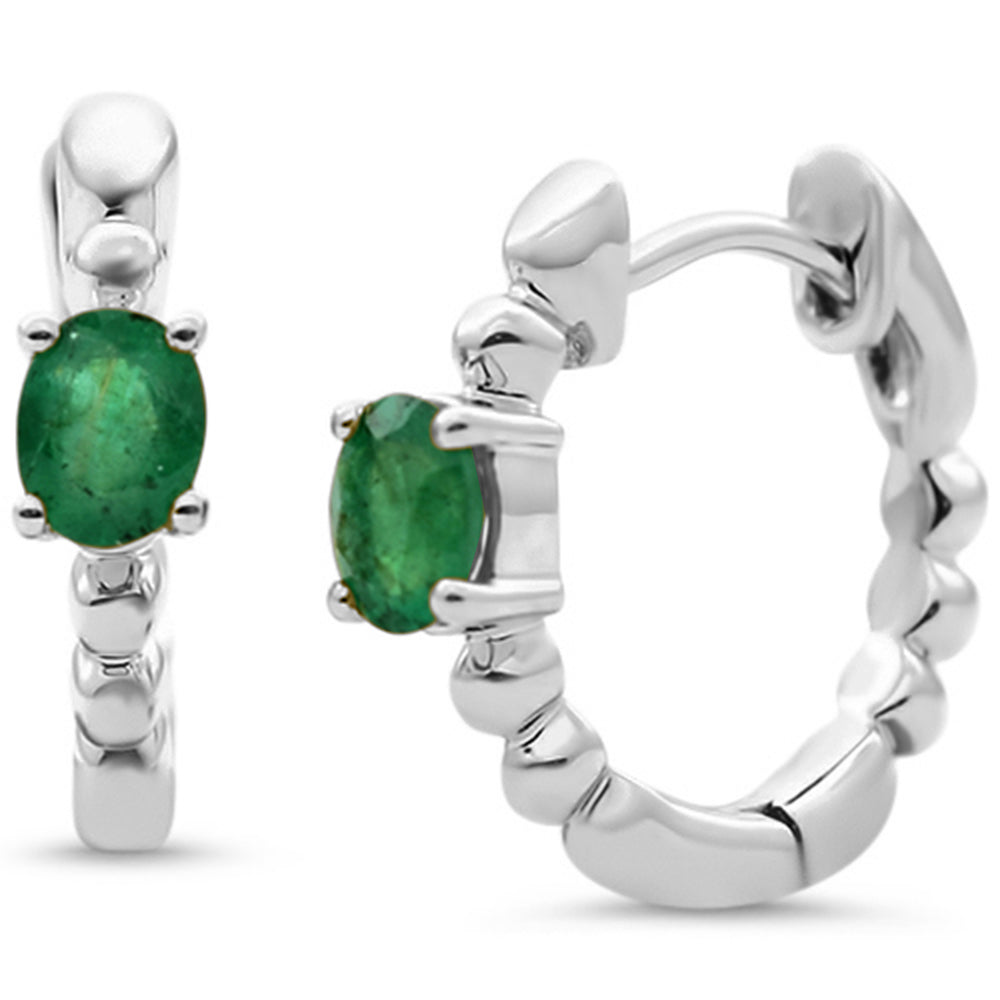 .30ct 14K White Gold Emerald Gemstone Hoop Earrings