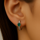 .30ct 14K White Gold Emerald Gemstone Hoop Earrings
