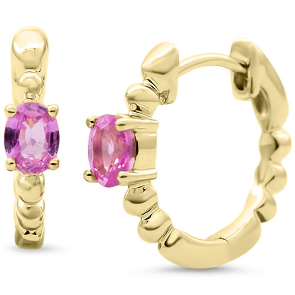 .42ct 14K Yellow Gold Pink Sapphire Gemstone Hoop Earrings
