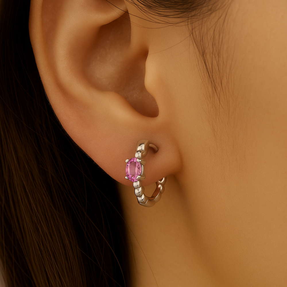 .38ct 14K White Gold Pink Sapphire Gemstone Hoop Earrings