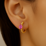 .42ct 14K Yellow Gold Pink Sapphire Gemstone Hoop Earrings