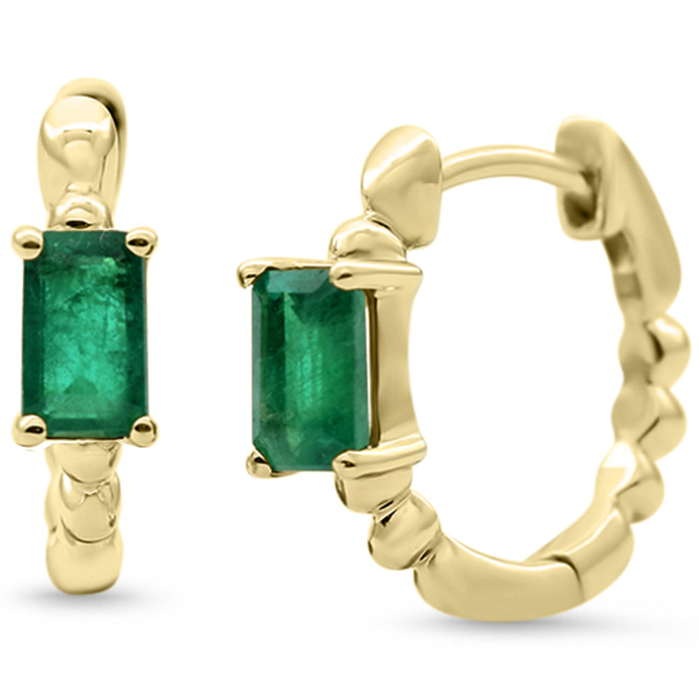 .68ct 14K Yellow Gold Emerald Gemstone Hoop Earrings
