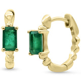 .68ct 14K Yellow Gold Emerald Gemstone Hoop Earrings