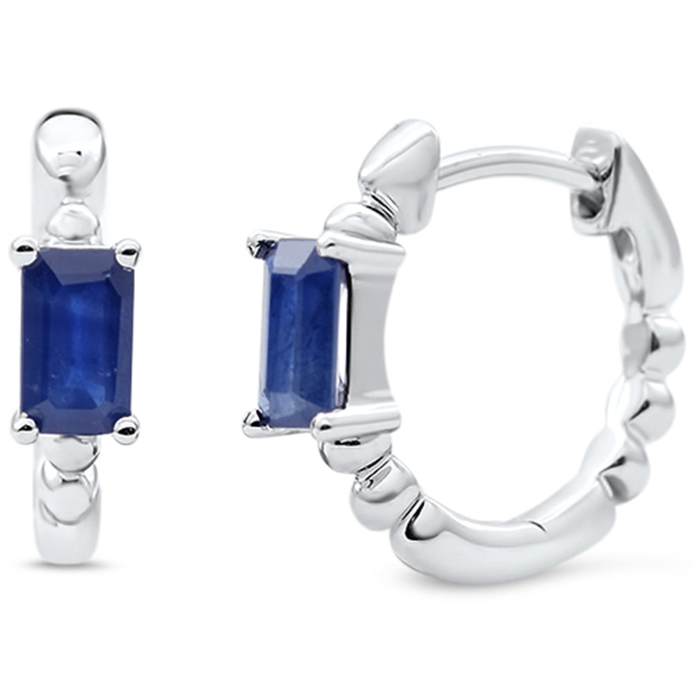 .65ct 14K White Gold Blue Sapphire Gemstone Hoop Earrings