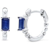 .65ct 14K White Gold Blue Sapphire Gemstone Hoop Earrings