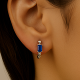 .65ct 14K White Gold Blue Sapphire Gemstone Hoop Earrings