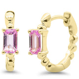 .60ct 14K Yellow Gold Pink Sapphire Gemstone Hoop Earrings