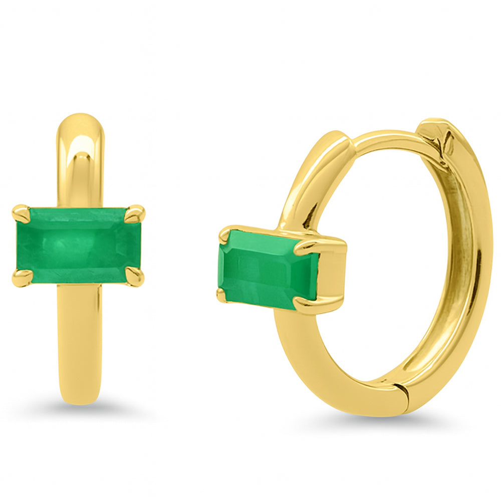 .52ct 14K Yellow Gold Emerald Gemstone Petite Hoop Earrings