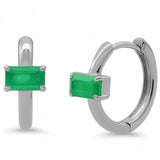 .63ct 14K White Gold Emerald Gemstone Petite Hoop Earrings