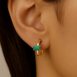 .52ct 14K Yellow Gold Emerald Gemstone Petite Hoop Earrings