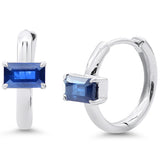 .93ct 14K White Gold Blue Sapphire Gemstone Petite Hoop Earrings