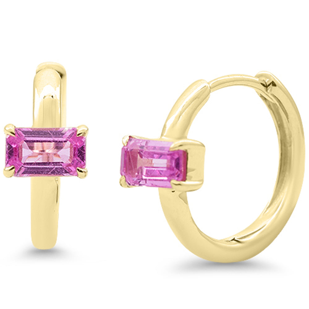 <span style="color:purple">SPECIAL!</span>.70ct 14K Yellow Gold Pink Sapphire Gemstone Petite Hoop Earrings