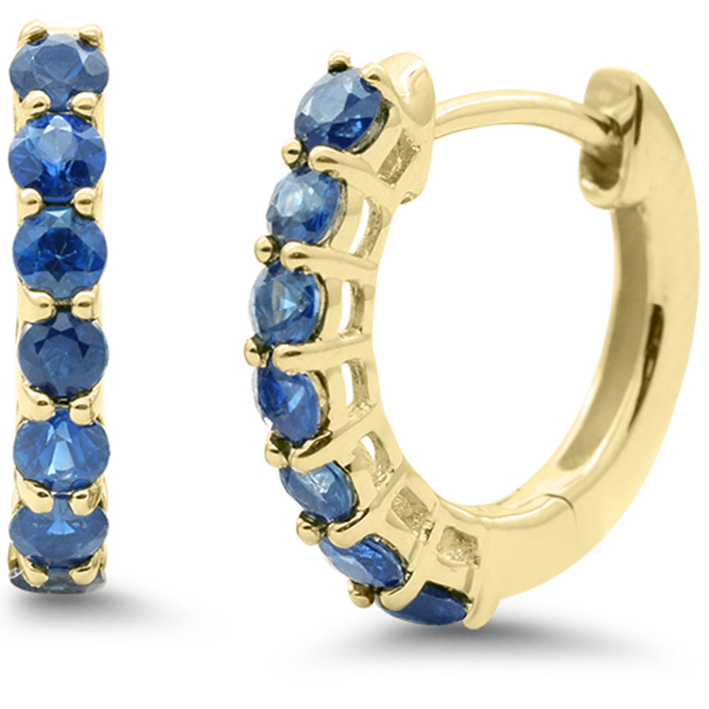 .70ct 14K Yellow Gold Blue Sapphire Gemstone Hoop Earrings