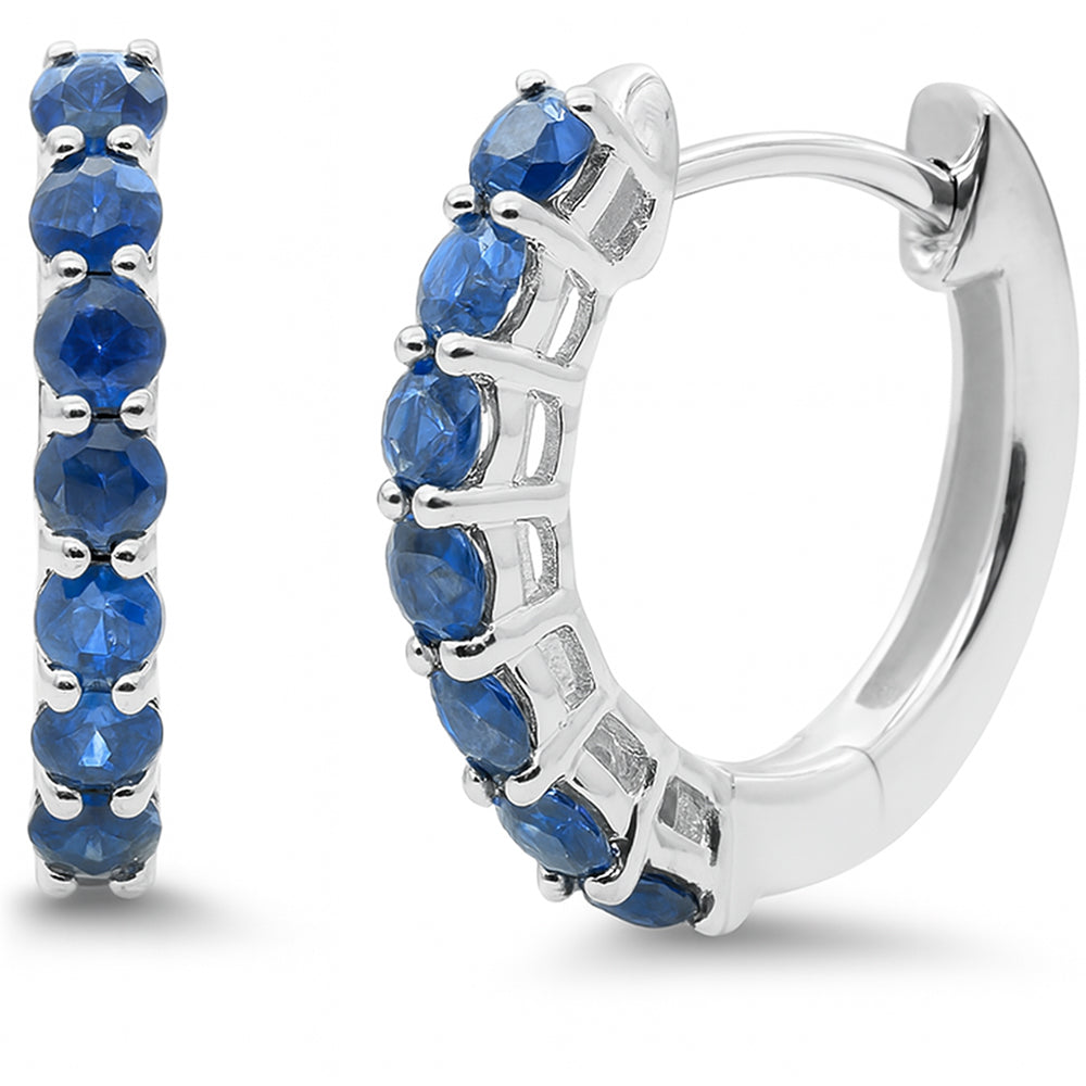.71ct 14K White Gold Blue Sapphire Gemstone Hoop Earrings