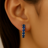 .71ct 14K White Gold Blue Sapphire Gemstone Hoop Earrings