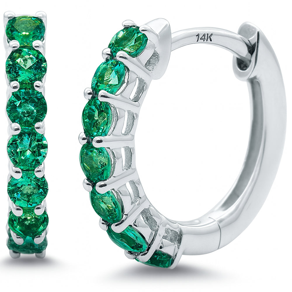 .50ct 14K White Gold  Emerald Gemstone Hoop Earrings